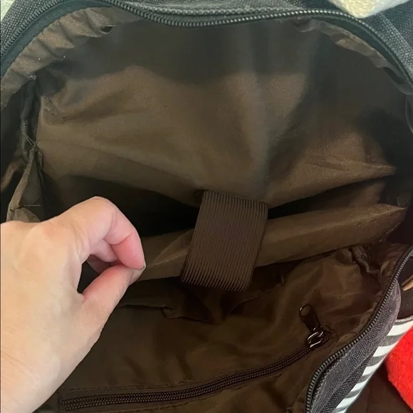 #1201: Unisex Deep Dark, Brown, Navy Blue & Tan Striped Backpack Monkey 🐵 - Picture 11 of 12